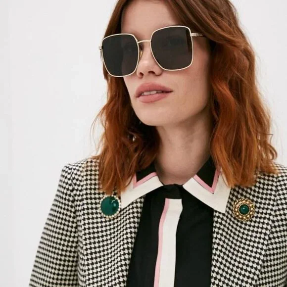 Gucci GG0802S 004 Sunglasses Gold Square Frame, Multicolor  display picture 1